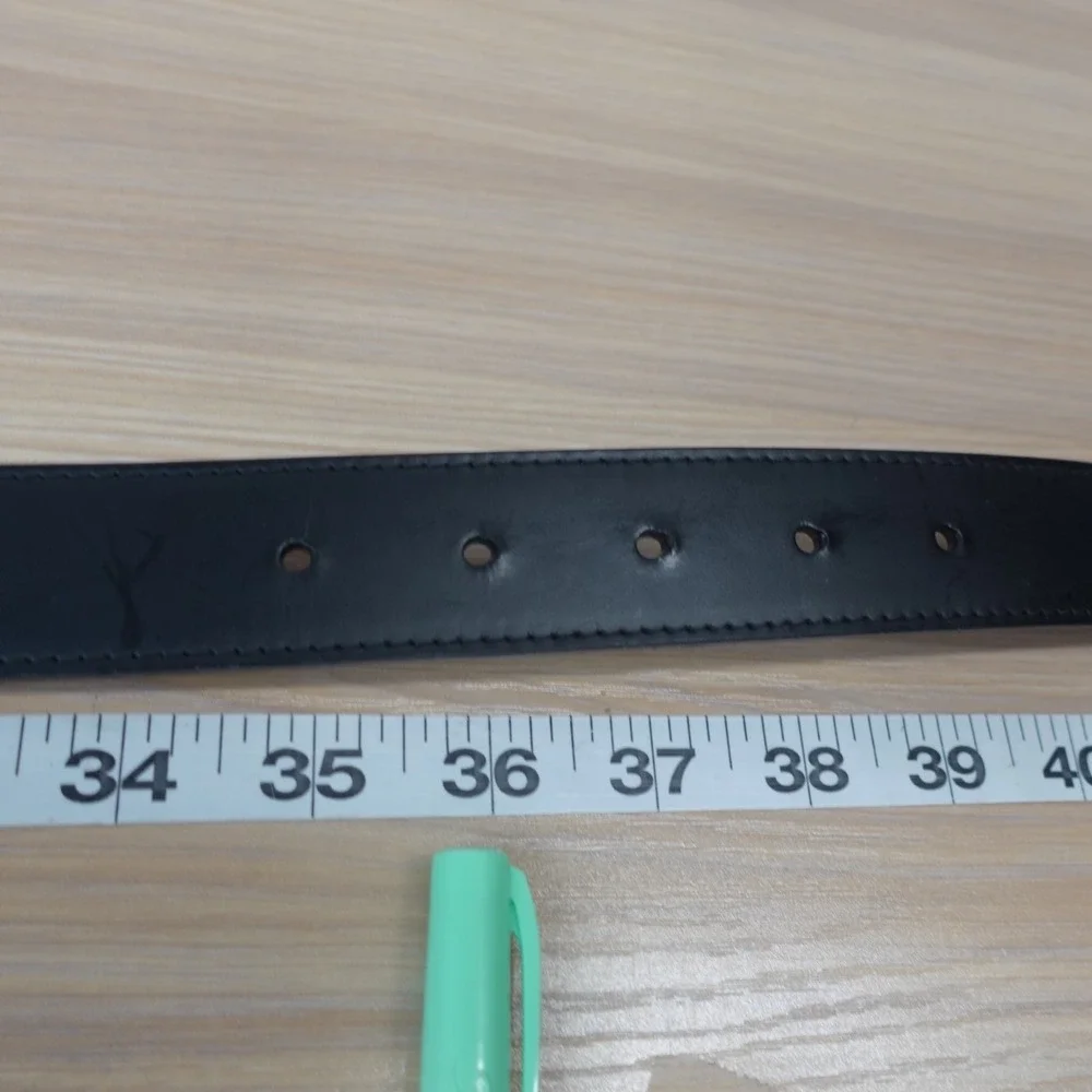 DUNHILL Black Leather Belt Mens 36 Genuine Cowhide Gold Plated Buckle SLIM